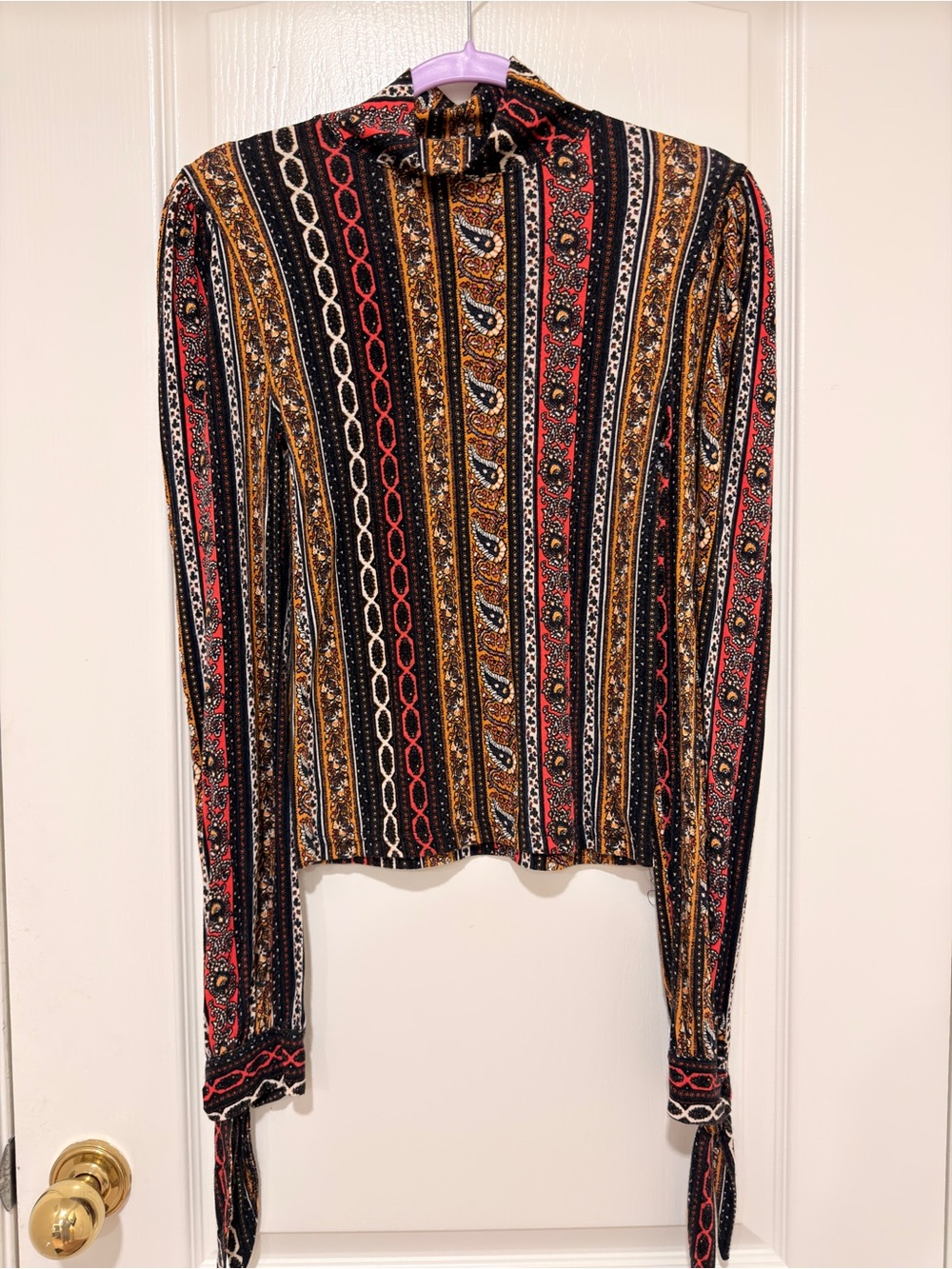 Free People XS Boho Paisley Tie Sleeve Long Sleeve Top Festival